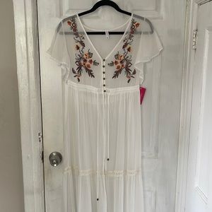 White floral sheer bathing suit coverup